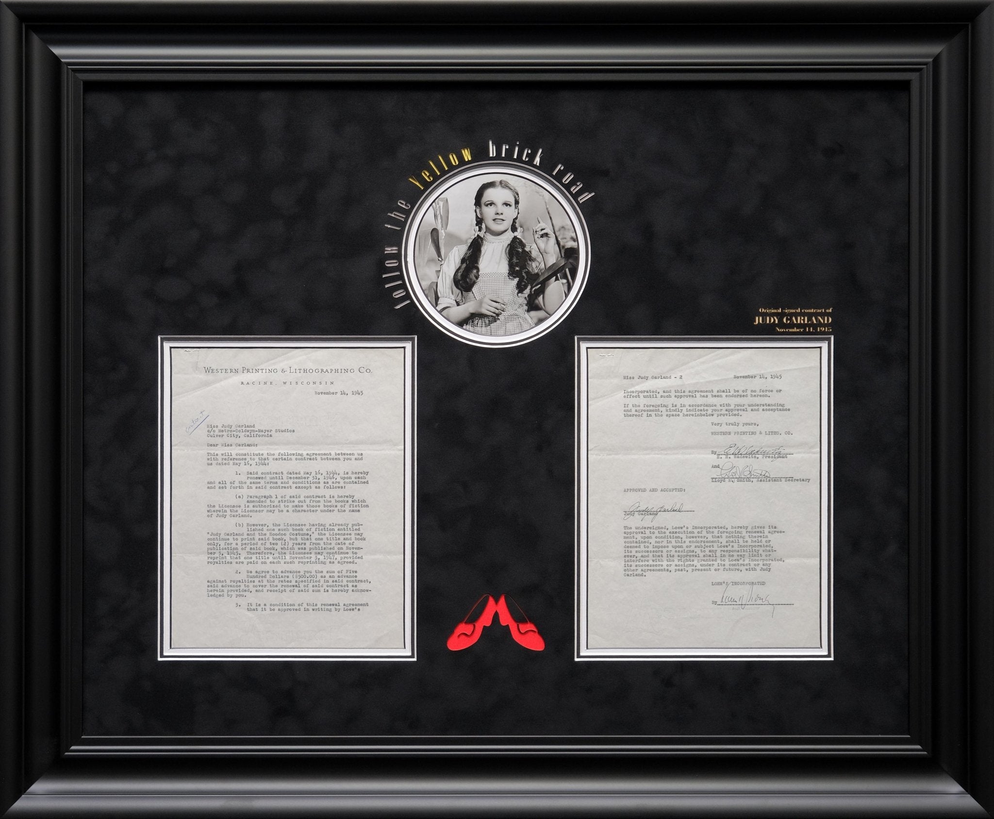 Judy Garland Signed Original Contract Display - Memorabilia Framers Shop